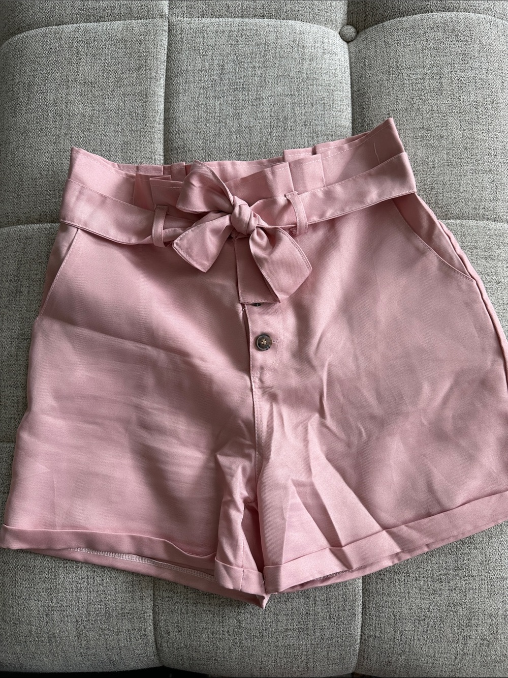 High-Waist Pink Paperbag Tie Women’s Shorts